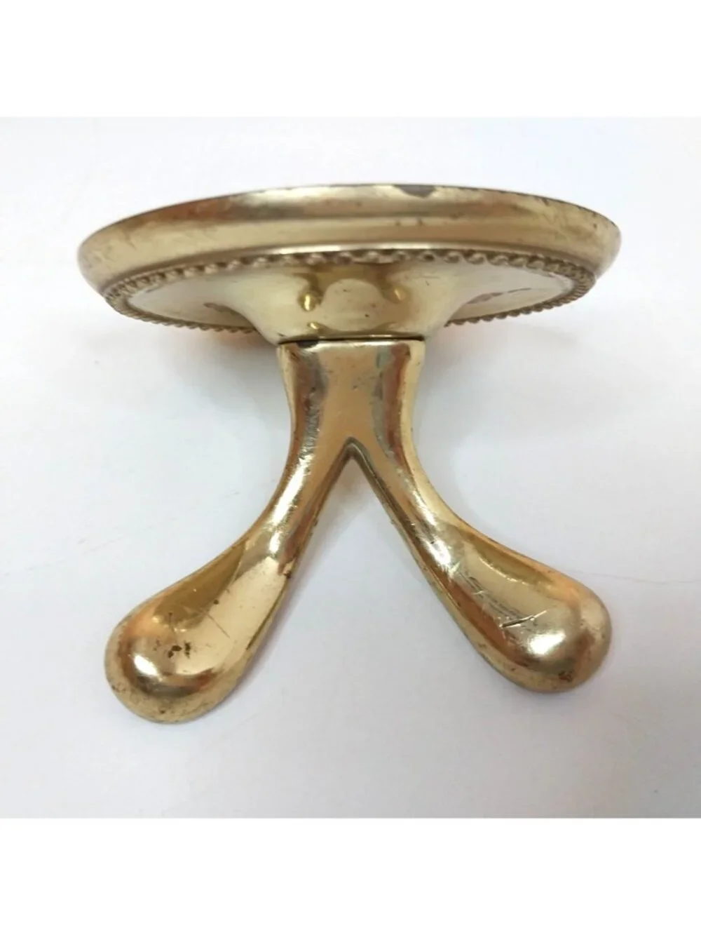 Vintage Solid Brass Wall Towel Hook Beaded Trim Dual Prong Design 4 Inches Tall